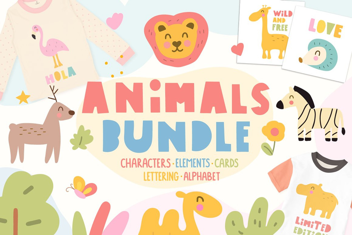 Cute kids Bundle, an Animal Illustration by cutelevindesign (Photo 10 of 13)