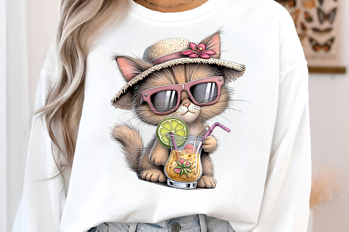 Whimsical summer cat clipart, an Illustration by SinaCreation (Photo 7 of 8)