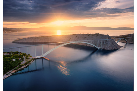 Aerial view of bridge and blue sea