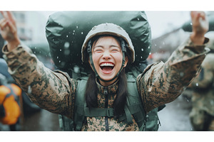 Asian female soldier in camouflage, a Person Photo by Sergey Kotenev