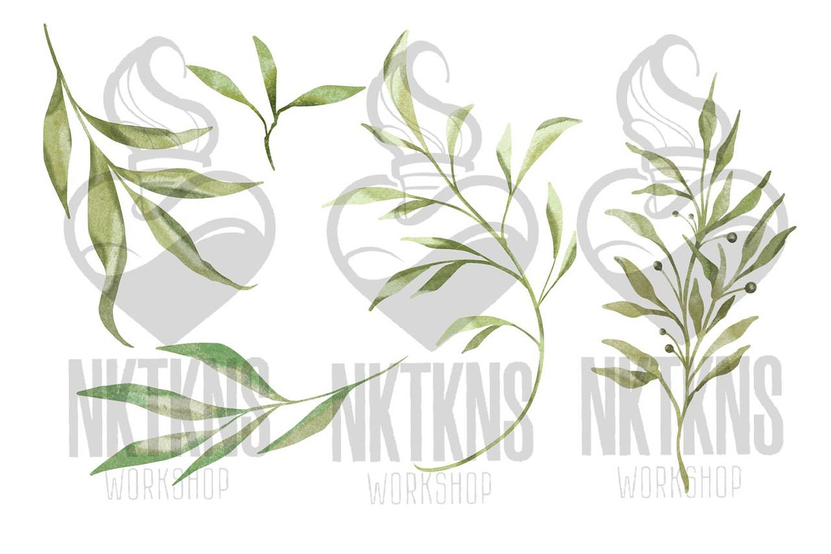 Greenery Watercolor Clipart, a Decorative Illustration by NKTKNS (Photo 3 of 9)