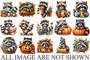 Watercolor Autumn Raccoons Clipart, an Illustration by Canvas Craft (Thumbnail 4 of 7)