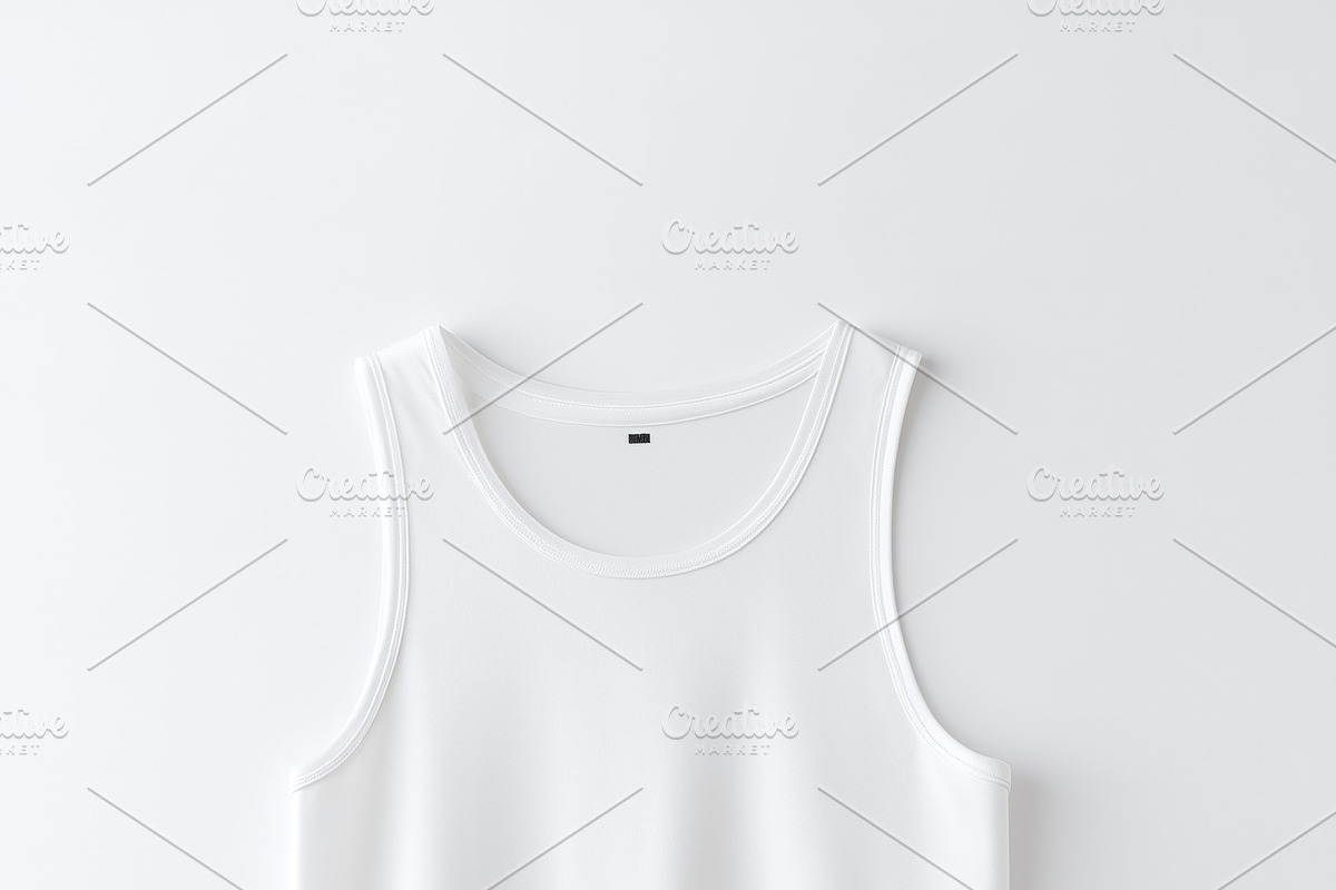 A plain white tank top mockup displayed against a light gray background. The ta, a Shirt Mockup by Textures & Backgrounds