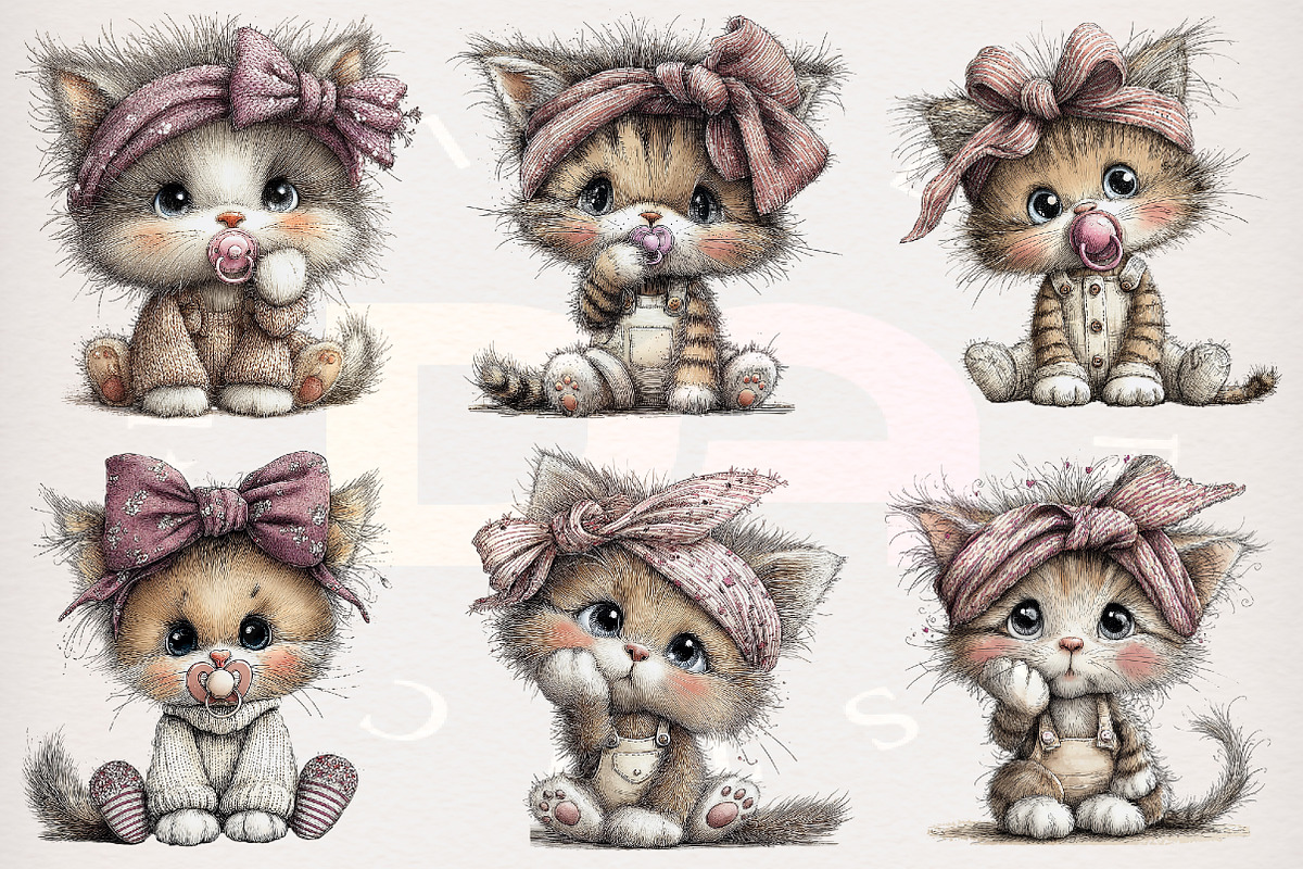 Whimsical Baby Kitten Clipart Bundle, a Transportation Illustration by Digital Artistic99 (Photo 2 of 7)
