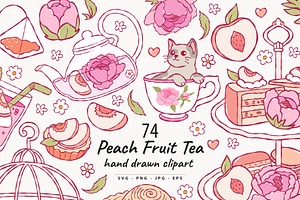 Peach Fruit Tea Clipart, Hand Drawn