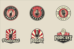 set of old microphone emblem logo, a Branding & Logo Template by zyxroun shop