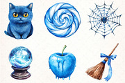 Blue Halloween Bundle Watercolor PNG, an Illustration by Pixels.Craft (Thumbnail 3 of 7)
