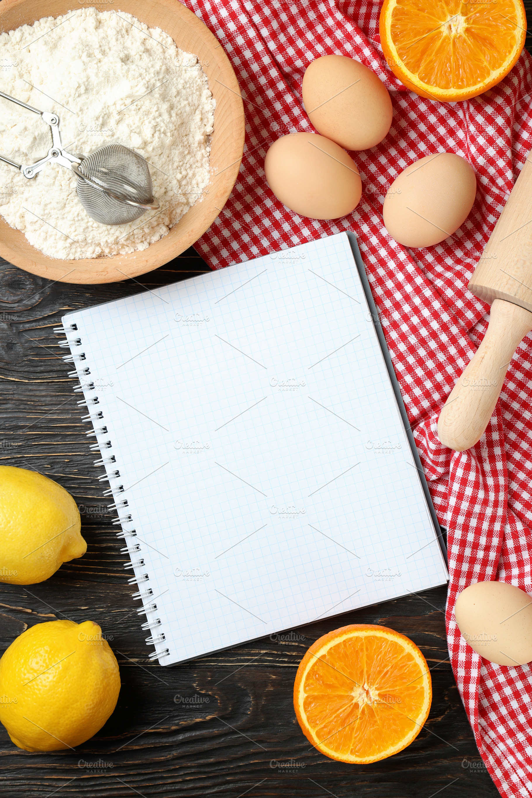 Concept of recipe on wooden background, space for text, a Food & Drink Photo by AtlasStudio PRO