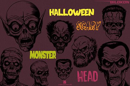 Halloween Monster Head Vector Pack