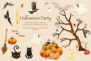 Halloween Party clipart set, a Seasonal Illustration by Aurella Art (Thumbnail 1 of 12)