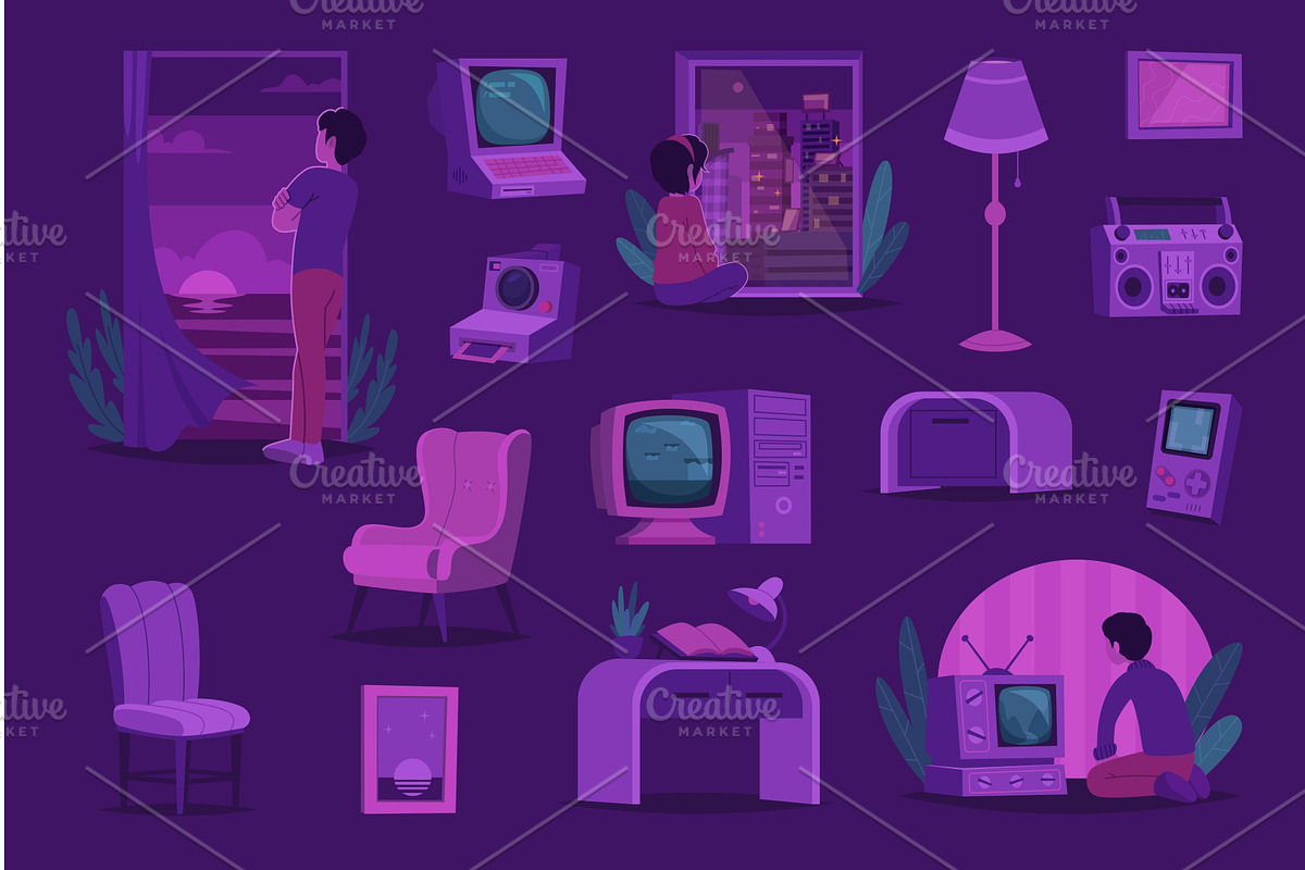 Lo fi. Purple colors melancholic, a Technology Illustration by Onyx