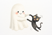 Watercolor Halloween Ghost Black Cat, a Seasonal Illustration by SugarCloudStudioArt (Thumbnail 3 of 4)