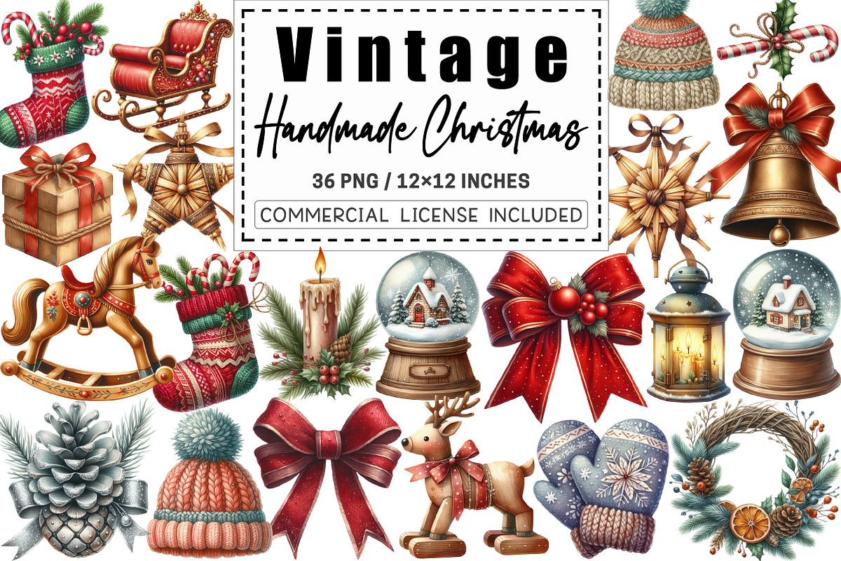 Vintage Handmade Christmas Cliparts, a Graphic by CitraGraphics (Photo 1 of 4)
