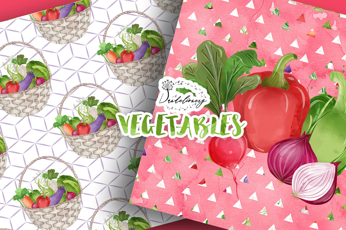 Vegetables digital paper pack, a Pattern Graphic by designloverstudio