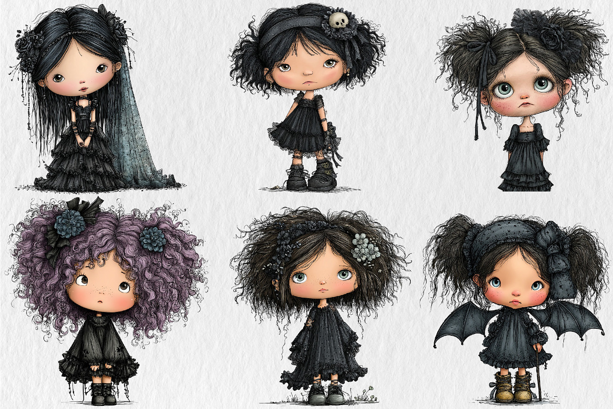 Summer Gothic Girls Clipart, a Seasonal Illustration by Rose Art (Photo 3 of 6)