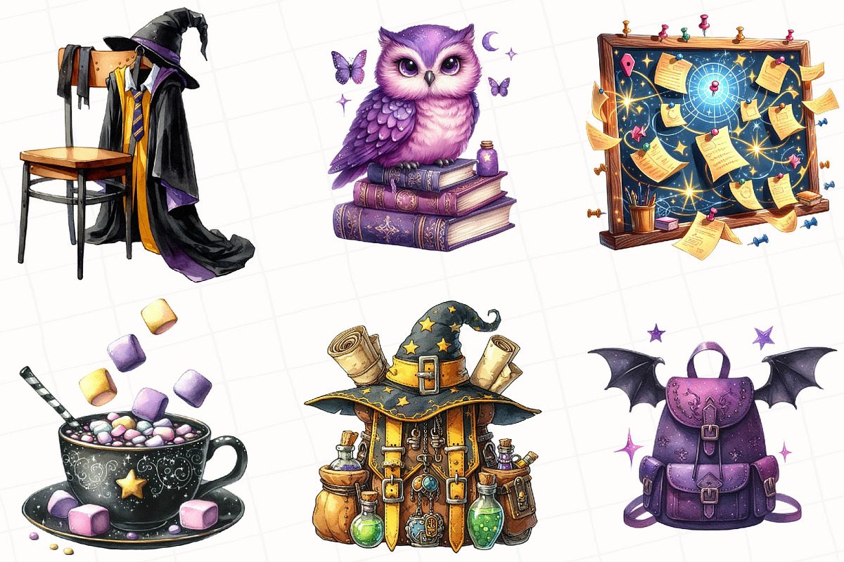 Watercolor Magic School Clipart, an Illustration by OK Design (Photo 2 of 5)