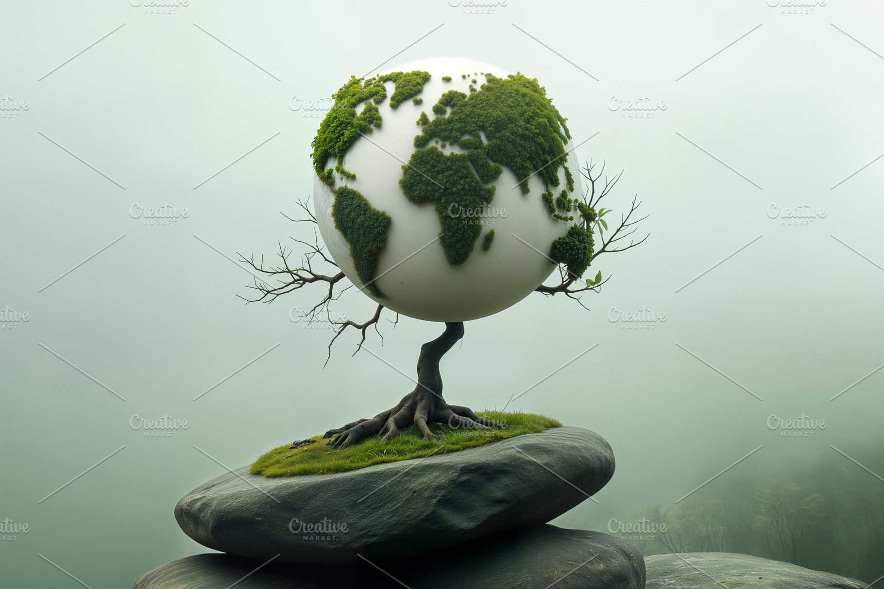 Bonsai tree holding Earth, a Photo by rarrarorro