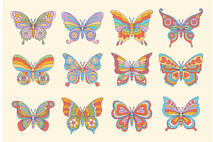 Groovy hippie butterfly insect, an Animal Illustration by Vector Tradition