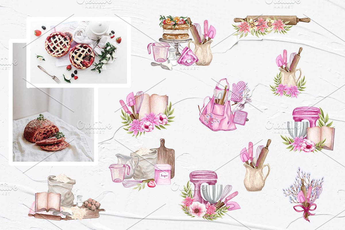 Home Bakery Watercolor Set, a Food Illustration by BarvArt (Photo 3 of 15)
