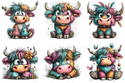 Colorful Highland Cow Clipart, an Illustration by CraftArtStudio (Thumbnail 2 of 6)