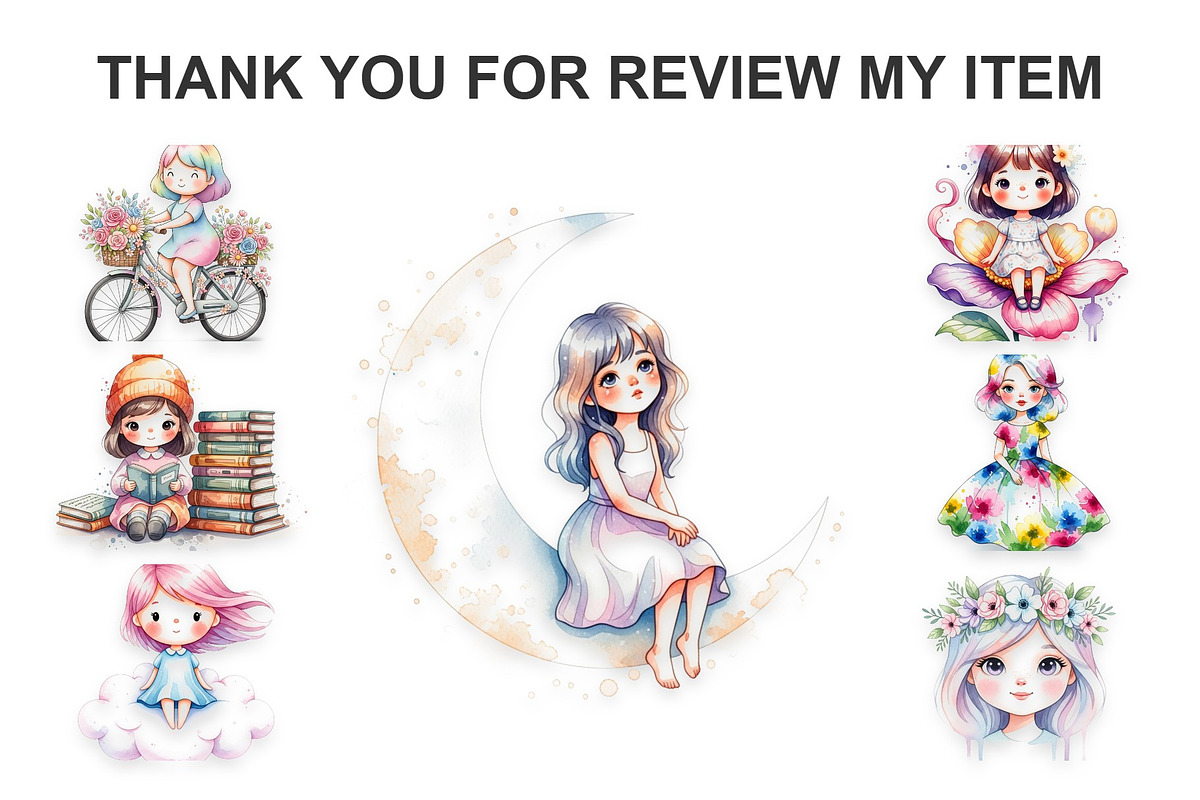 Asset Watercolor Cute Girl Child, a Decorative Illustration by Eka Design (Photo 5 of 5)