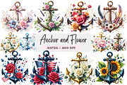 Anchor and Flower Clipart PNG, an Illustration by DreamArtGraphic (Thumbnail 1 of 4)