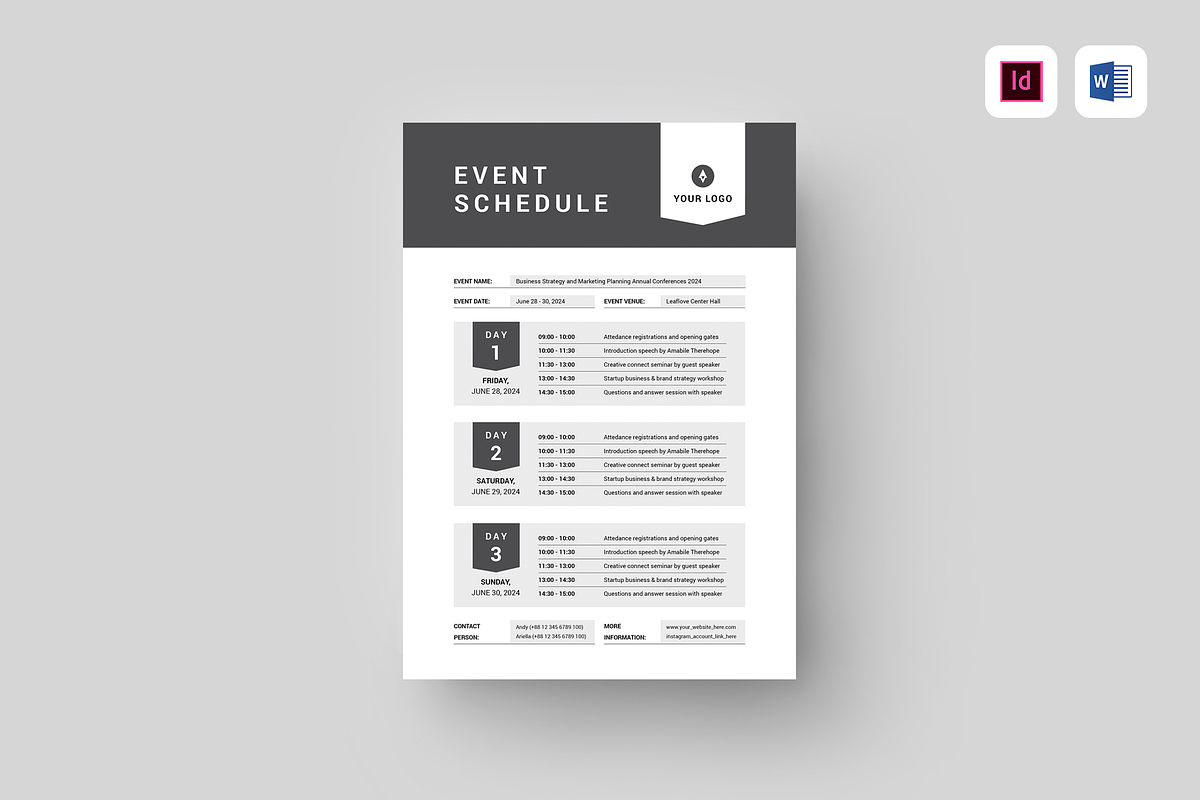 Event Schedule | MS Word & Indesign, a Stationery Template by Leaflove (Photo 1 of 5)