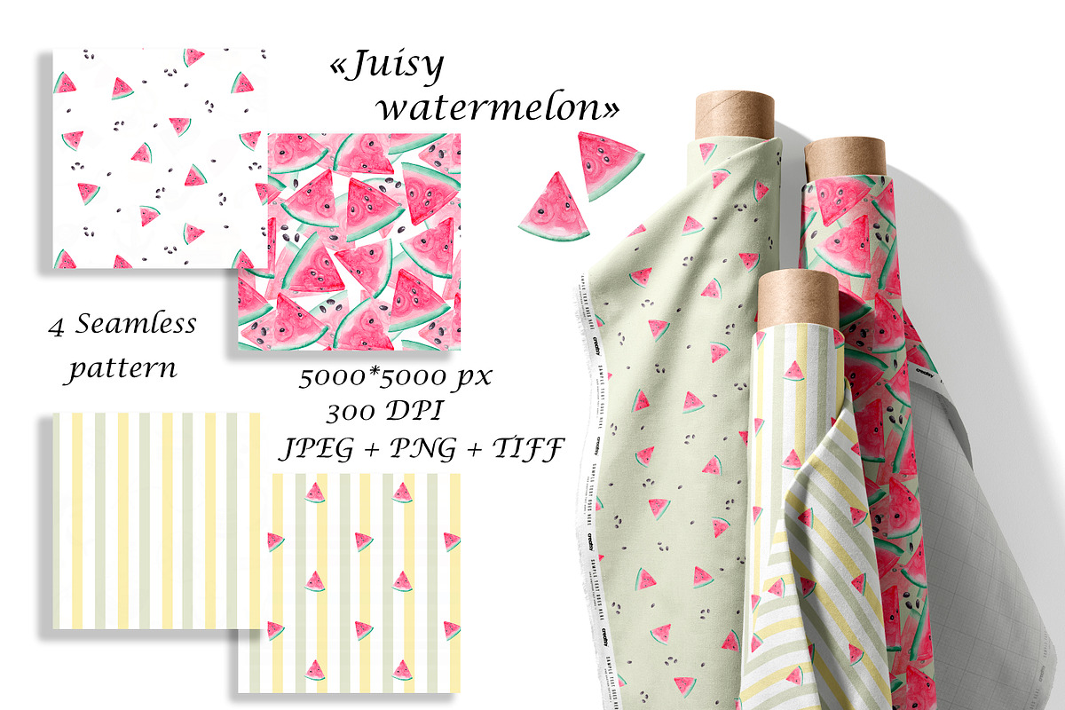 Watercolor Watermelon Patterns Set, a Pattern Graphic by Oksana Dovhopol Art (Photo 1 of 11)
