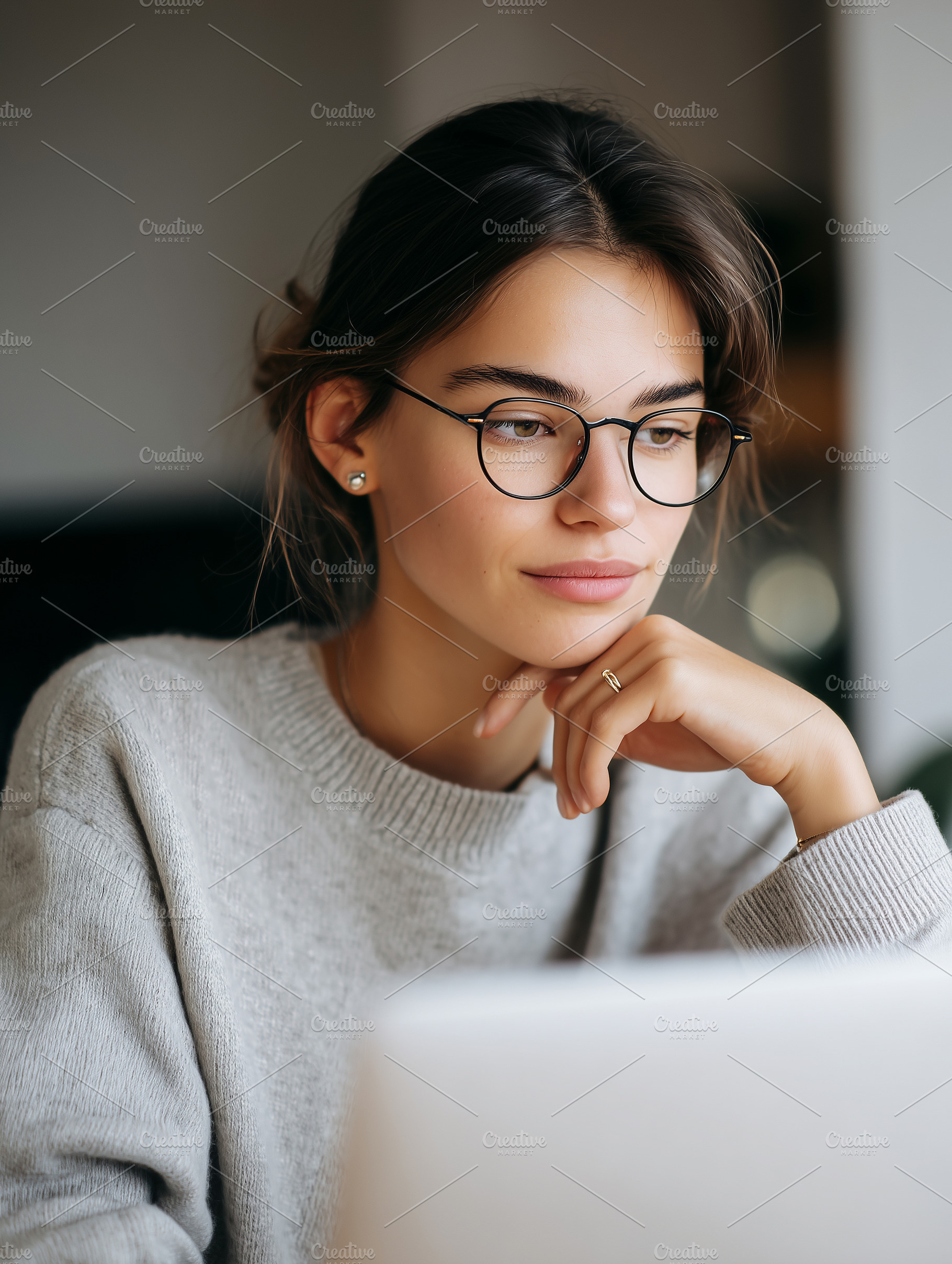 Young woman wearing glasses working, a Business Photo by MistyDay