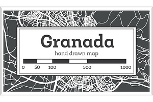 Granada Spain City Map In Retro