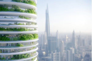 Modern green eco building with trees, an Architecture Photo by Lermont51