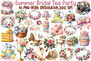 Summer Bridal Tea Party Set Clipart, an Illustration by Sublimation Artist