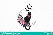 Pink Coquette Black Cat PNG Design, an Illustration by Watercolor design (Thumbnail 1 of 3)