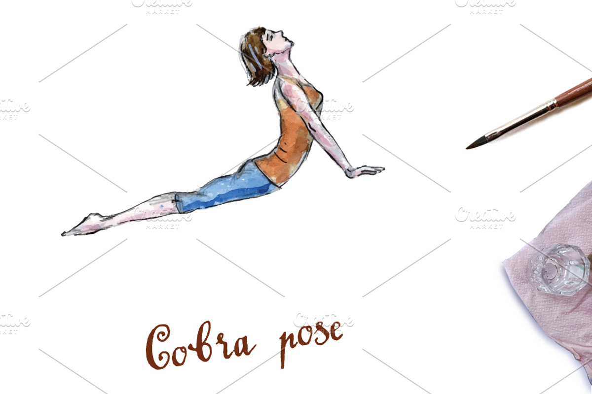 Watercolor yoga postures vector set, a Healthcare Illustration by miminoshka (Photo 6 of 7)