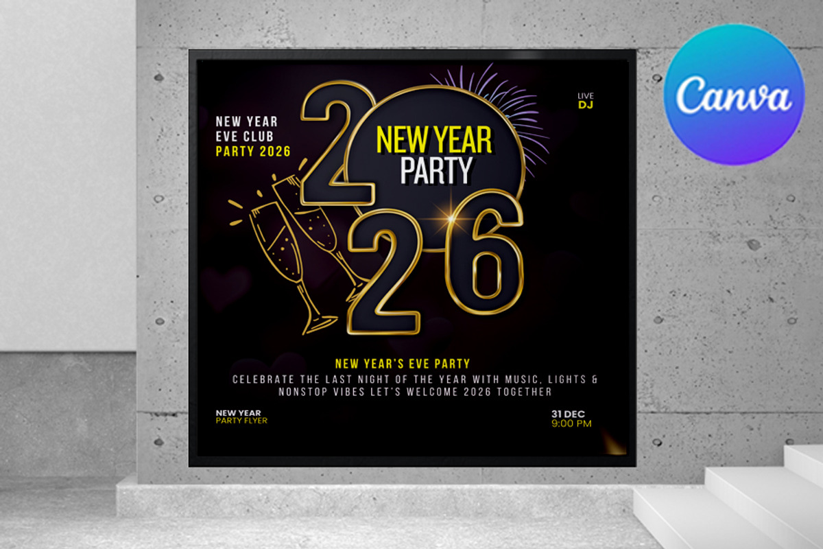 New Year Eve Party Flyer Canva, a Flyer Template by graphicforest (Photo 2 of 3)