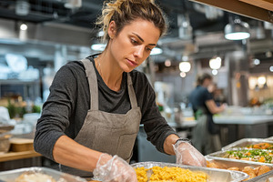 Woman chef preparing food in a comme, a Photo by Pixeness Studio