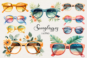 Sunglasses Watercolor Clipart. AI