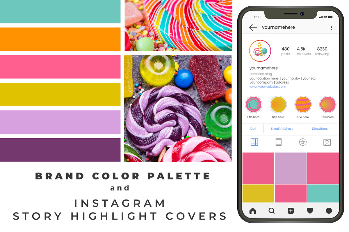Color Palette + 12 Instagram covers, an Outline Icon by Akwadesign (Photo 1 of 4)