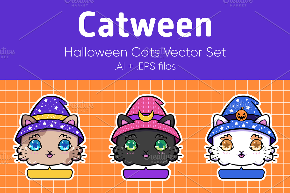 Catween - Halloween Cats Vector Set, a Decorative Illustration by Candy Horror Shop (Photo 1 of 4)