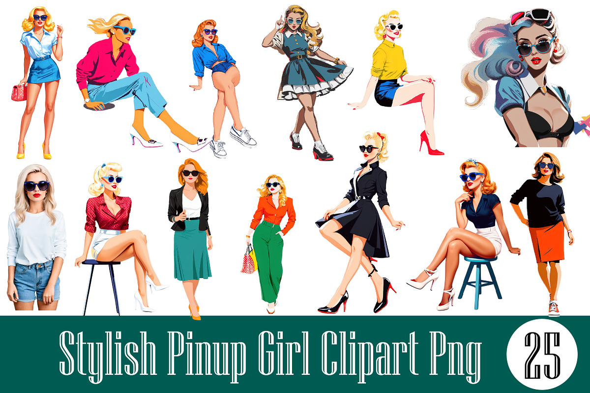 Stylish Pinup Girl Clipart PNG, an Illustration by Wow Magic