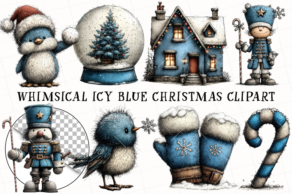 Whimsical Icy Blue Christmas Clipart, an Illustration by OK Design (Photo 2 of 6)