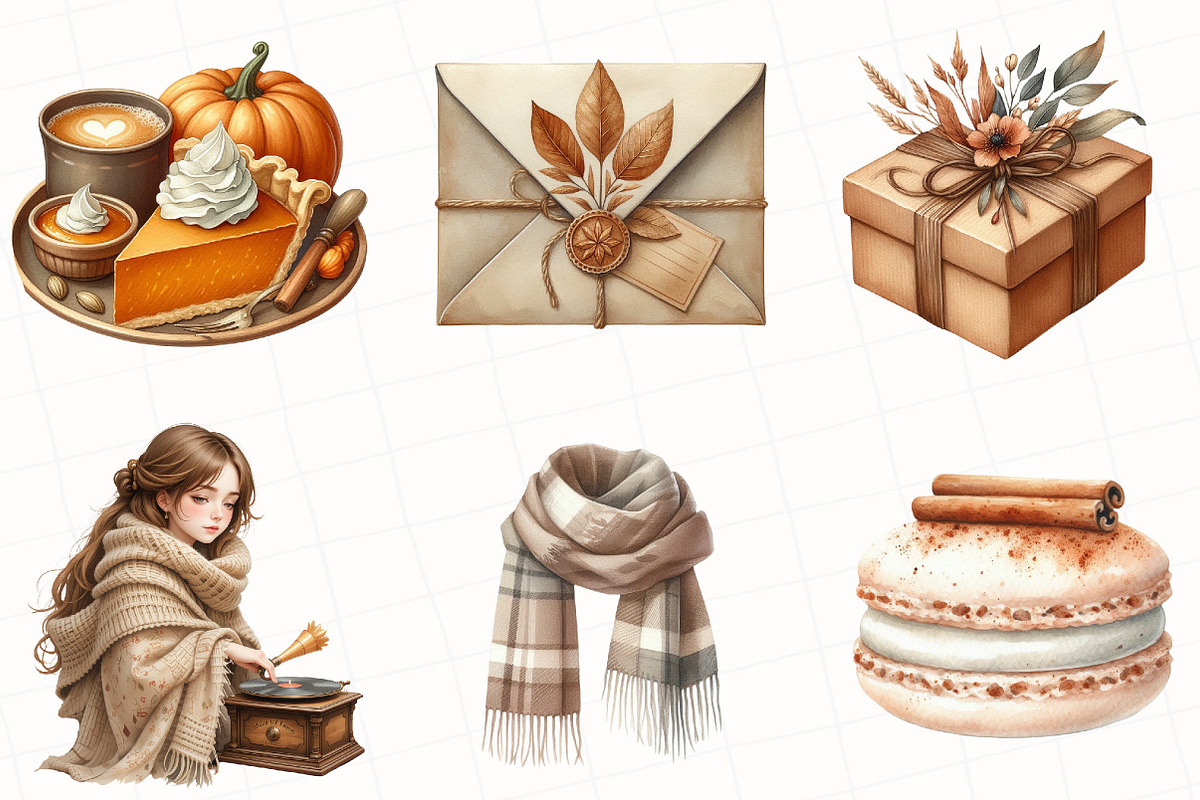 Watercolor Neutral Autumn Clipart, an Illustration by OK Design (Photo 2 of 5)