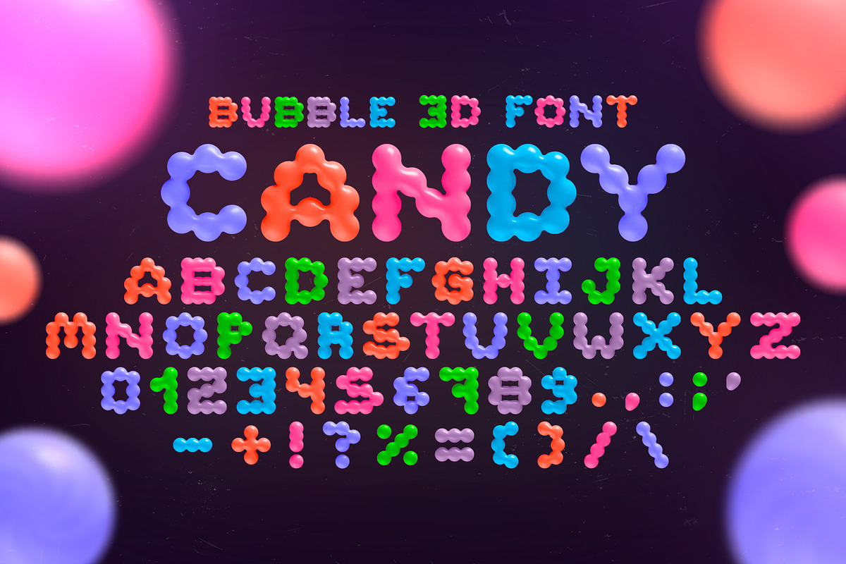CANDY 3D BUBBLE FONT VECTOR, a Handwritten Font by BonkiStudio (Photo 2 of 9)