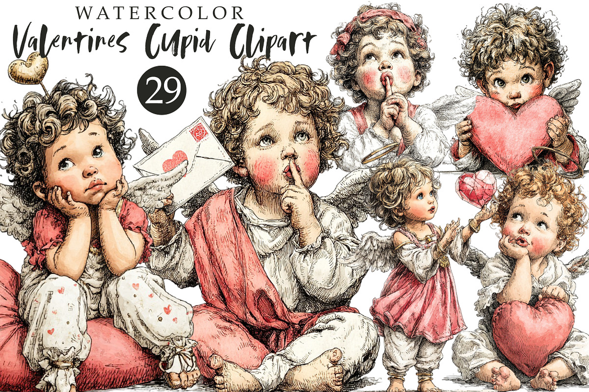 Valentines Cupid Clipart, an Illustration by OK Design (Photo 1 of 6)
