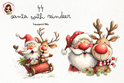 Funny Santa With Reindeer Clipart, a Seasonal Illustration by Nicolle's Colorful Art (Thumbnail 1 of 4)