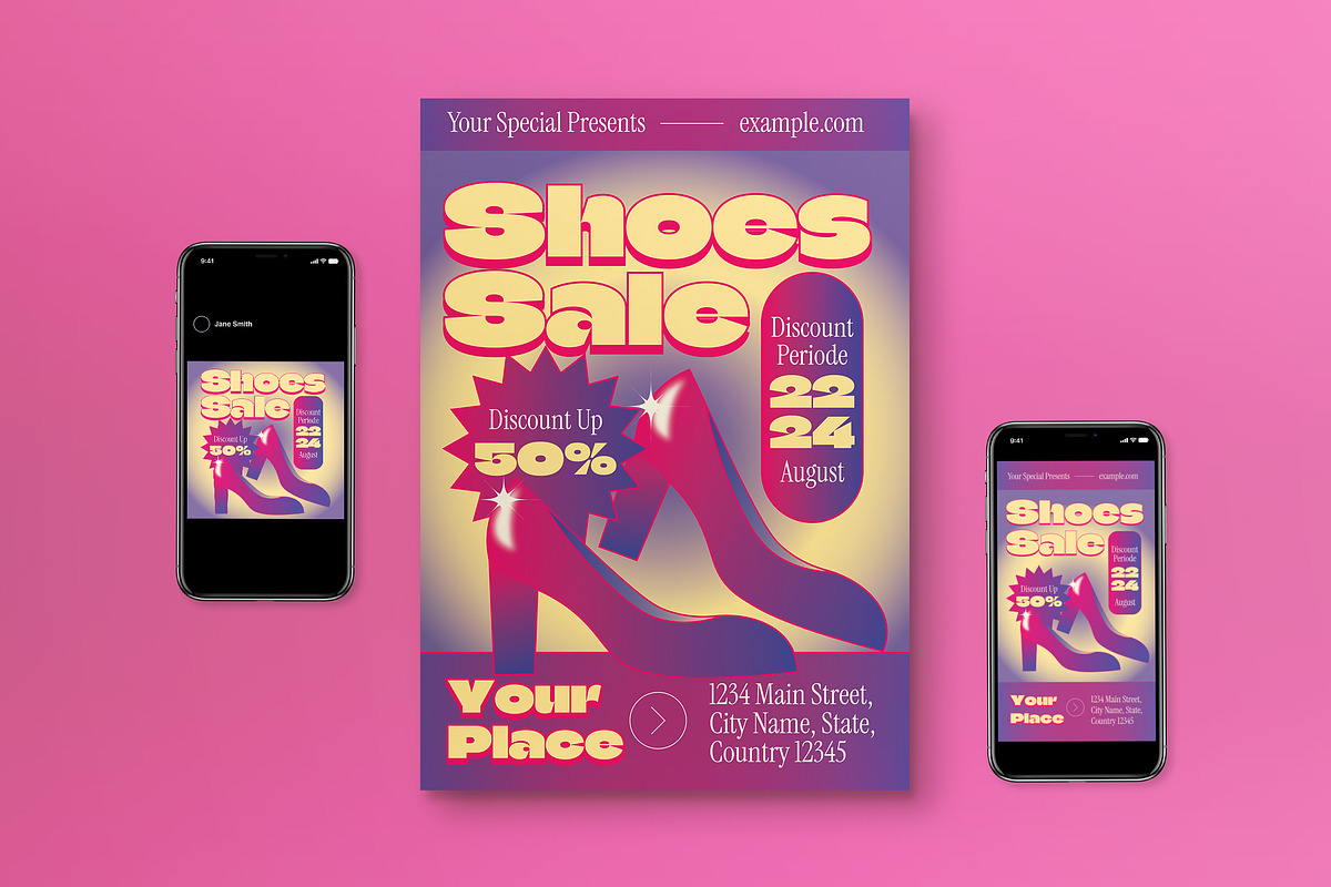 Pink Gradient Shoes Sale Flyer Set, a Flyer Template by graphicook (Photo 1 of 3)