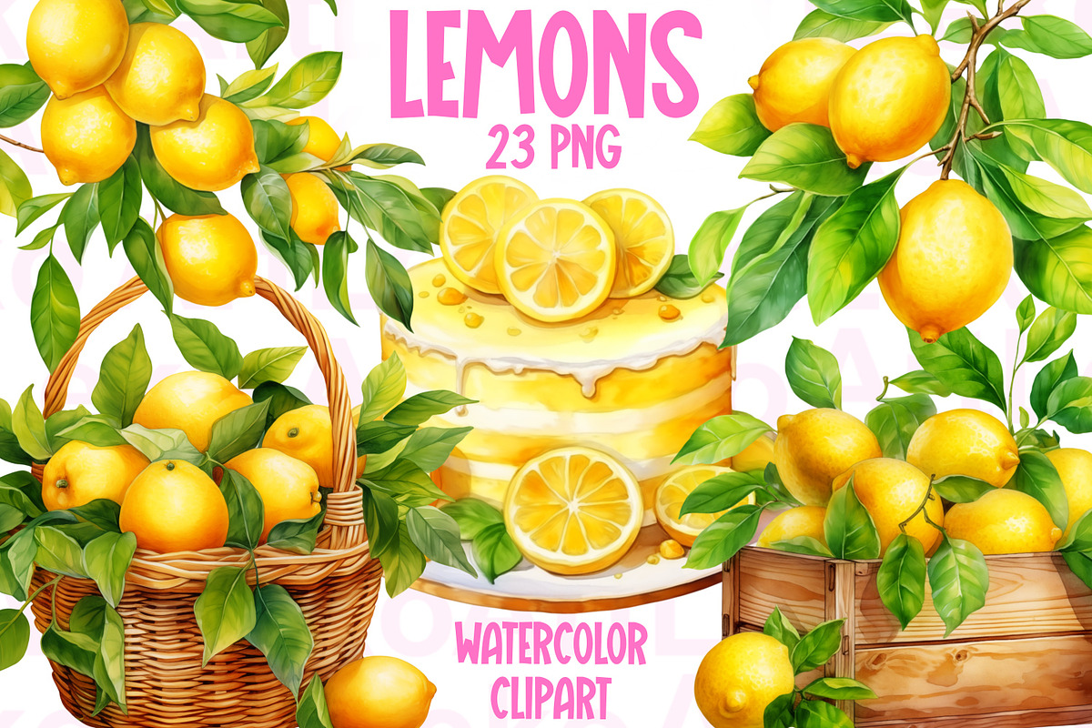 Lemons Watercolor Clipart, a Food Illustration by LekoArt (Photo 1 of 10)