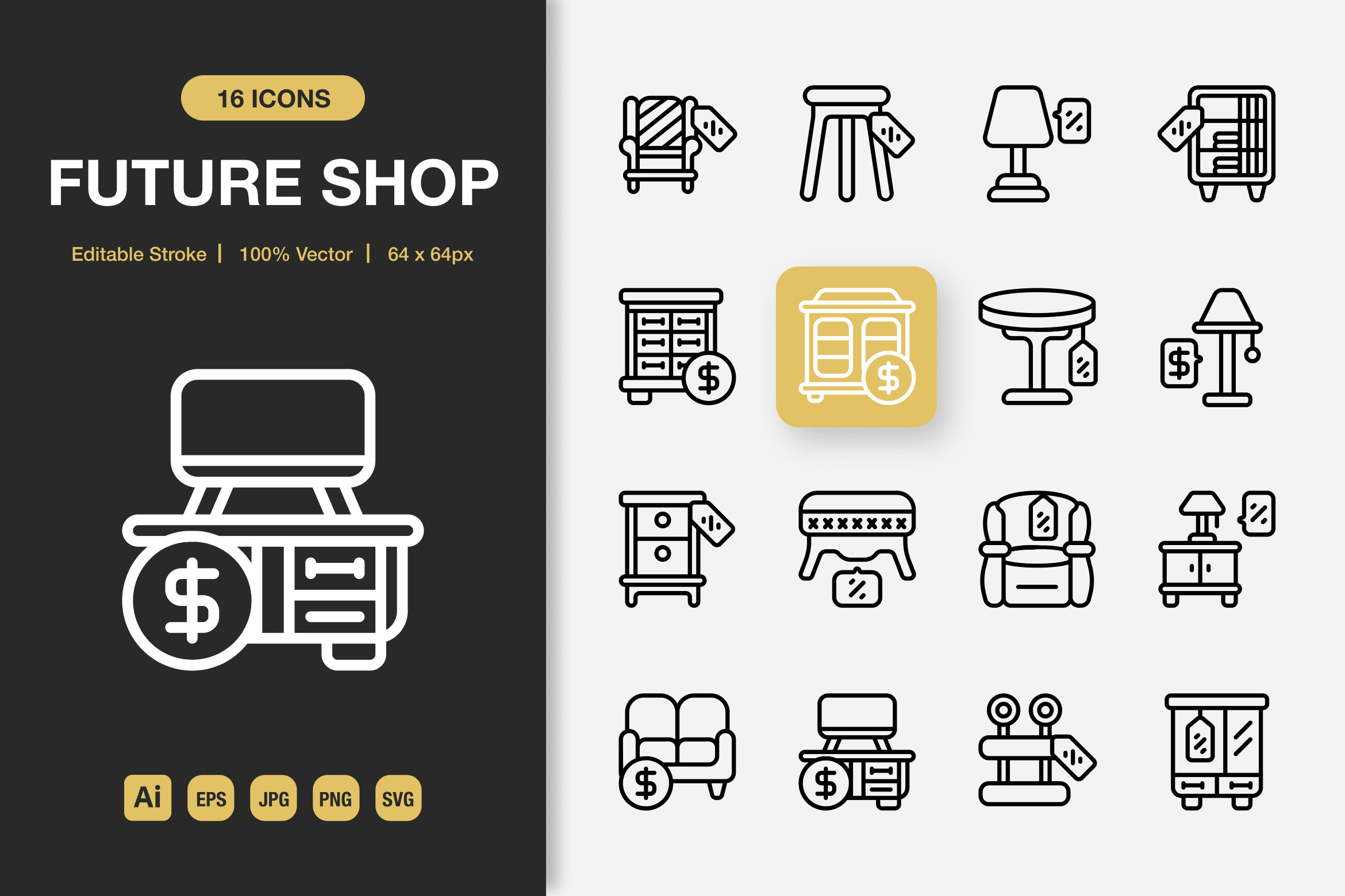 Future Shop Outline Icons, an Outline Icon by Spacepixel Creative
