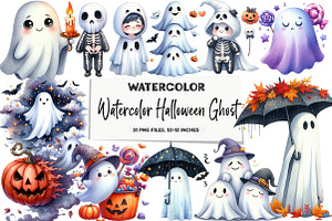 Watercolor Halloween Ghost Clipart, an Illustration by DreamArtGraphic