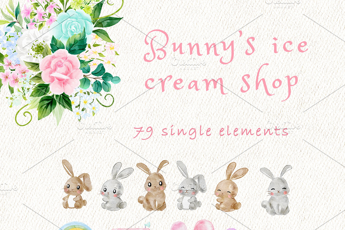 Bunny's ice cream shop clipart, an Animal Illustration by heyiamalice (Photo 7 of 13)
